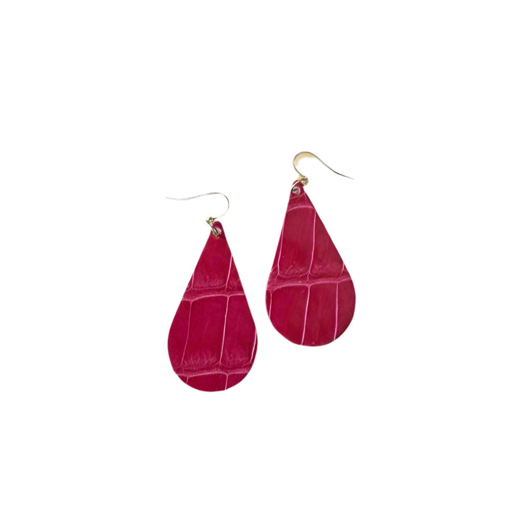 Porosus Crocodile Glazed Rose Extreme CrocoVera Earrings in Solid 14kt Gold