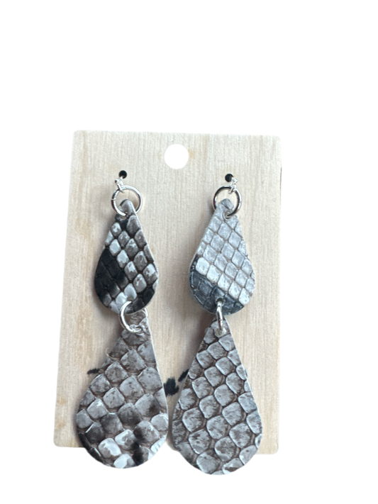 Python Snakeskin Matte Natural CrocoVera Earrings in Sterling Silver