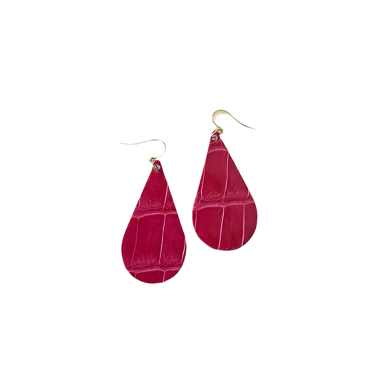 Porosus Crocodile Glazed Rose Extreme CrocoVera Earrings in Solid 14kt Gold