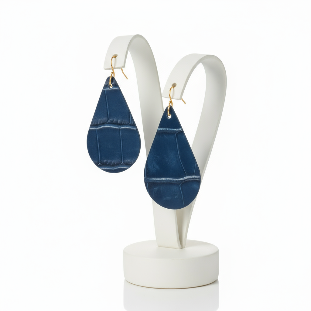 Porosus Crocodile Glazed Blue Izmir CrocoVera Earrings - CrocoVera