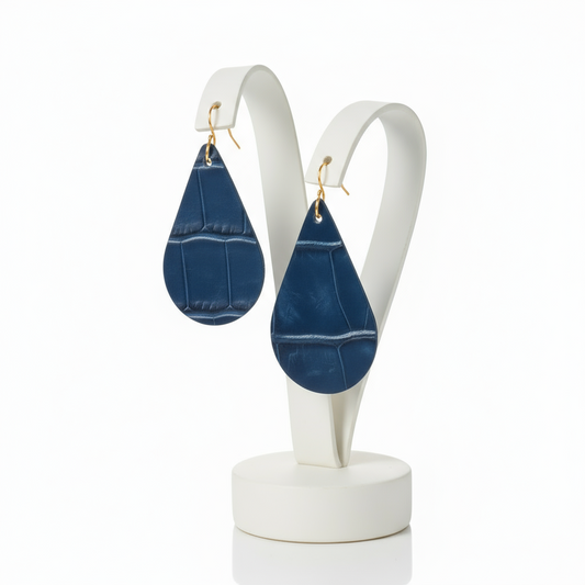 Porosus Crocodile Glazed Blue Izmir CrocoVera Earrings - CrocoVera