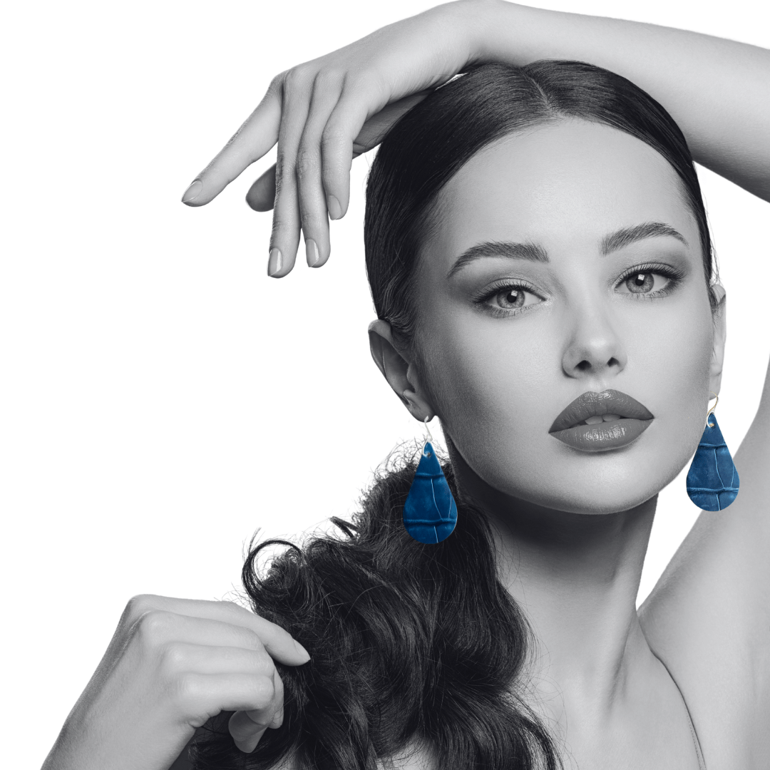 Porosus Crocodile Glazed Blue Izmir CrocoVera Earrings - CrocoVera